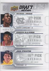 MICHAEL JORDAN Draft Class of 1984 RARE TRIO INSERT CARD Olajuwon Stockton $$ LE - Picture 1 of 2
