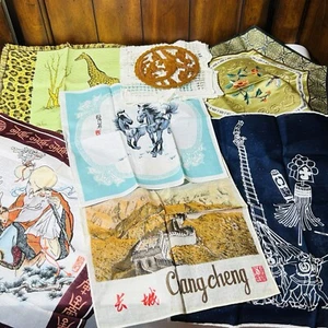 Tapiz de seda bordado Dun Huang Beijing China de colección y 6 pañuelos únicos - Imagen 1 de 24