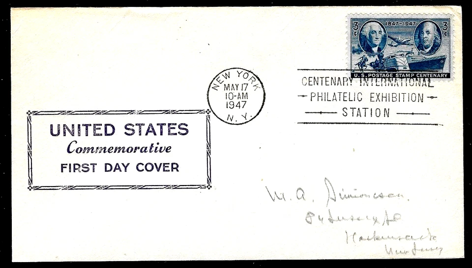 947 3c Stamp (1947) THE U S POSTAL SYSTEM CENTENARY FDC FROM COMMEMORATIVE - Image 1 of 1