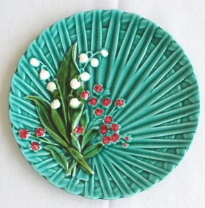 Antico piatto Schramberg maiolica giglio della valle diametro 6,5 pollici Germania - Foto 1 di 10