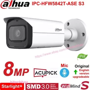 Cámara IP Dahua IPC-HFW5842T-ASE-S3 8MP Starlight+ WizMind-S PoE SMD3.0 MICRÓFONO - Imagen 1 de 6