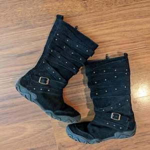 Umi Black Studded Zip Up Leather Boots Girls Size 12 - Picture 1 of 9