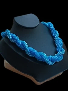  Perlen Kette  gedreht Rocailles Perlen Mini Kunststoff Blautöne Modeschmuck  - Bild 1 von 5