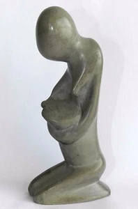 Vtg Antique Marble Stone Carved Old Fisherman Japanese Man Statue Figurine 4.7" - Picture 1 of 7