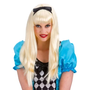 Alice In Wonderland Wig Long Blonde With Bow Fairytale Fancy Dress Accessory - Picture 1 of 1