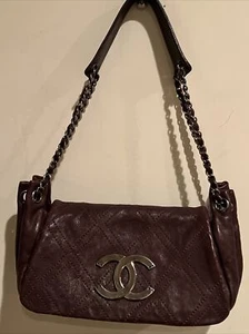 Chanel Akkordeon Klappe Kalbsleder Rautenstich Schultertasche Braun - Bild 1 von 7