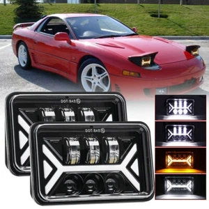 Pair 4x6" inch LED Headlight Hi/Low Beam Halo DRL Headlamp Fit Mitsubishi 3000GT - Bild 1 von 12