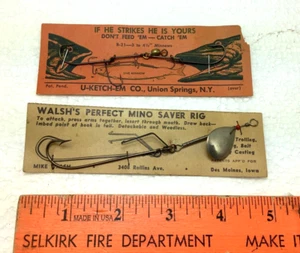 Vintage Walsh's Perfect Mino Saver Rig & U-Ketch-Em Live Minnow Rig on Cards - Picture 1 of 2