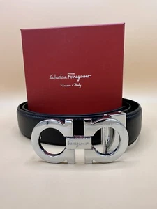 Ferragamo Belt Men Size 32-34 black Leather Silver Buckle Top Quality - Picture 1 of 10