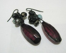 blue and black approx 4 cm long Lovely dangle style beaded earrings deep red