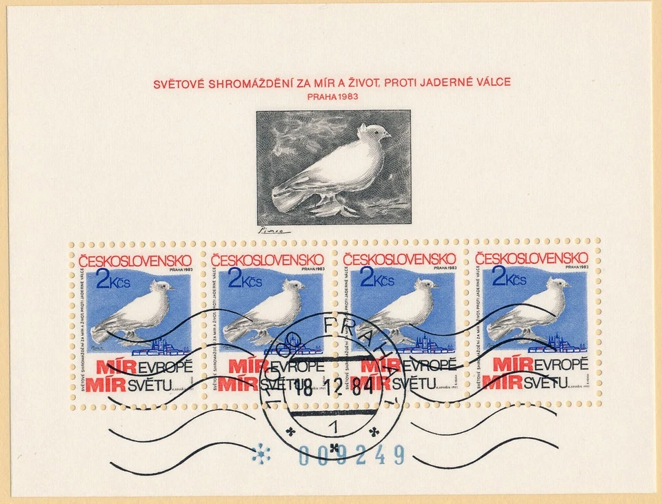 Checoslovaquia #2465a Praga Congreso de la Paz Hoja de recuerdo franqueo 1983 usado Foto 1 de 1