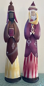 X2 Statuine Re Saggi in Metallo Artigianali Ornamenti - Foto 1 di 7