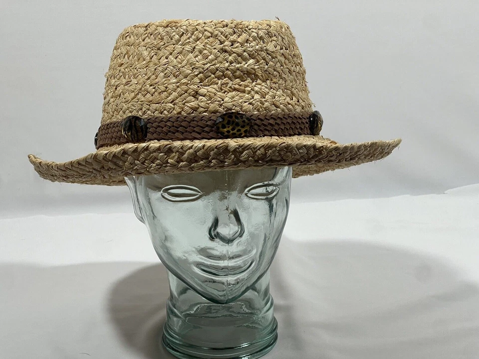 Sombrero parasol Pacific Dorfman para mujer L/XL fibra tostada con banda tejida de cuero marrón Foto 1 de 4