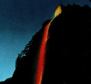 Yosemite National Park Fire Fall Glacier Point Scogliere Notte CA Cartolina d'epoca - Foto 1 di 4