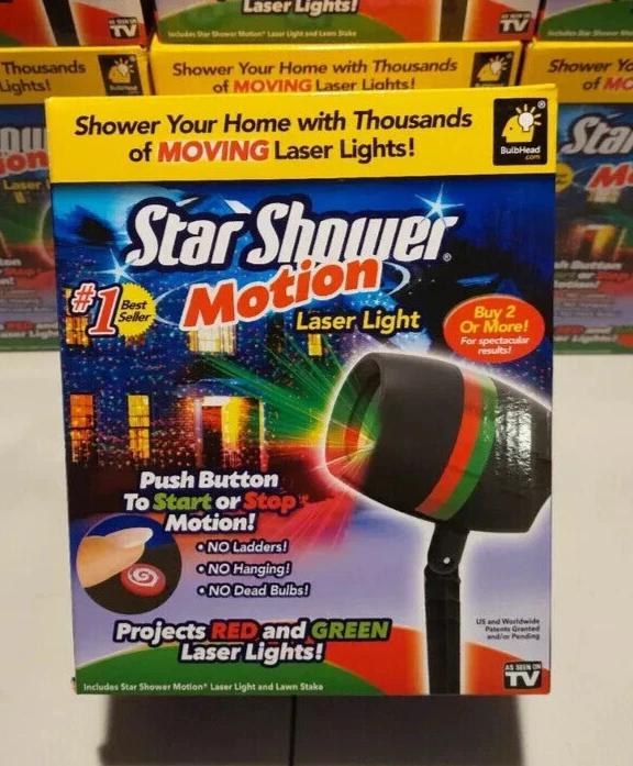NEW STAR SHOWER MOTION LASER LIGHT SHOW PROJECTOR CHRISTMAS RED GREEN BulbHead - Image 1 of 4