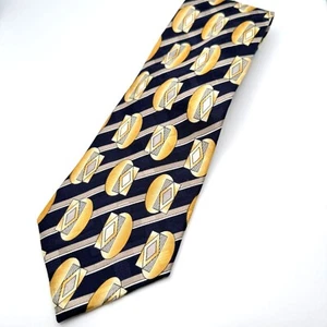 Conte Di Milano100% Silk Yellow Navy Vtg Art Deco Geometric Abstract Pattern - Picture 1 of 6