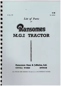 Ransomes M.G.2 Crawler Tractor Illustrated Parts Price List Book - Picture 1 of 1