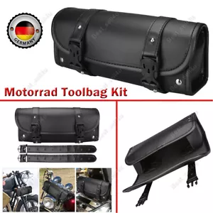 Motorrad Toolbag Werkzeug Leder Lenker Rolle Harley Chopper Tasche Schwarz DE - Bild 1 von 11