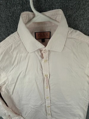 Thomas Pink Mens 15.5 34 Pink Striped Long Sleeve Button Up French Cuff - Image 1 of 4