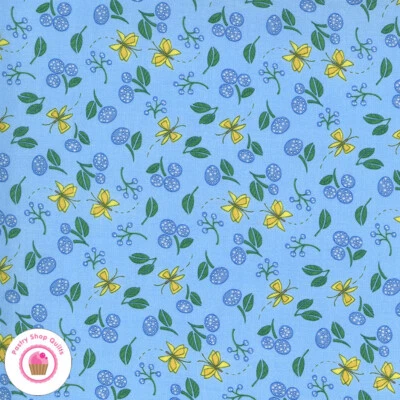 Moda COTTAGE BLEU 48693 16 Blue Butterfly Floral ROBIN PICKENS Quilt Fabric - Image 1 of 4