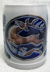 Vtg Western Germany Beer Stein Mug Reindeer Hound Dog Stoneware Pottery 0.5L  - Picture 1 of 9