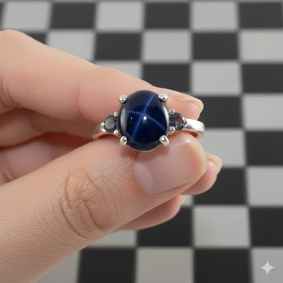 Blauer Stern Saphir Und Mystic Topas Sterlingsilber 925 Ring / Oval - Bild 1 von 4