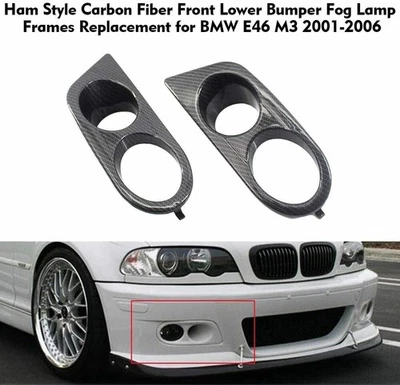 For BMW E46 M3 2001-2006 Fog Lamp Lights Covers Carbon Fiber Bumper Frame Bezel Foto 1 de 4