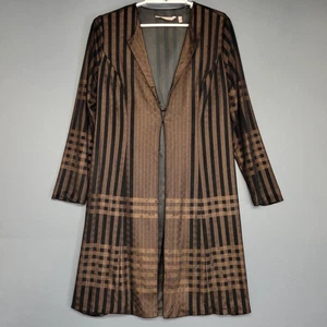 Soft Surroundings Duster Jacket Womens Medium Brown Black Open Front Geometric - Picture 1 of 18