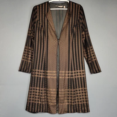 Soft Surroundings Duster Jacket Womens Medium Brown Black Open Front Geometric - Изображение 1 из 4