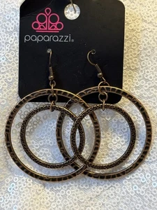 Paparazzi Earrings Copper Circles Hammered Cheetah Print - Picture 1 of 5