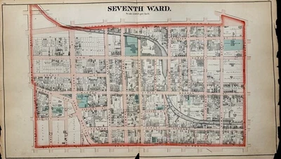 1880’s Johnson’s Map of the Seventh Ward Nueva Jersey Nueva York coloreado a mano Foto 1 de 4