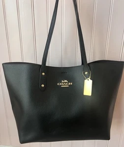 Coach Borsa da città in pelle nera con ciottoli 72673 etichetta oro - Foto 1 di 12