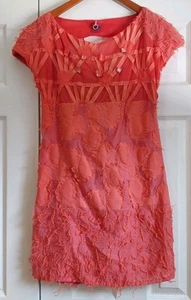 Vestido Save The Queen Coral Semi Transparente Mini Aline Cambio Recortado Espalda Borde Crudo Talla M - Imagen 1 de 16