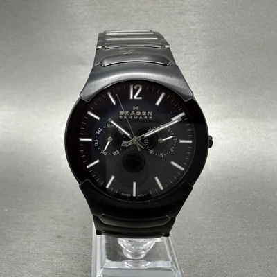 Skagen Watch Men 38mm Black Dial Black Tone Daydate Round 583XLBXB New Battery - Image 1 of 4