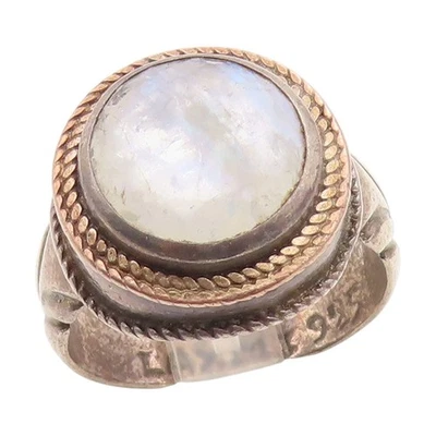 Anillo vintage de oro de 14k y plata de ley 925 banda redonda de piedra lunar talla 7,5 RG34384 Foto 1 de 4