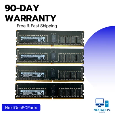 Lot of 4 - Micron 64GB (16GB x 4) ECC DDR4 2666MHz RAM MTA18ASF2G72PZ-2G6D2QK - Image 1 of 4