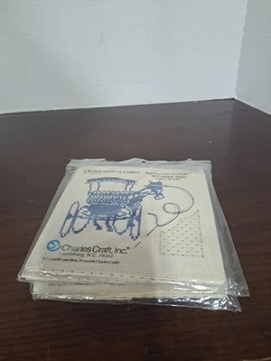 Charles Craft Cross Stitch Fabric  Aida Off White W/ Blue Threads Lot Of 3 - Image 1 of 3