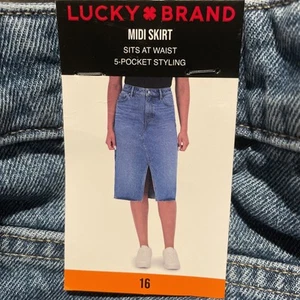 Lucky Brand Womens Denim Skirt Blue Midi Asymmetrical Belt Loops Cotton - 16 - Picture 1 of 5