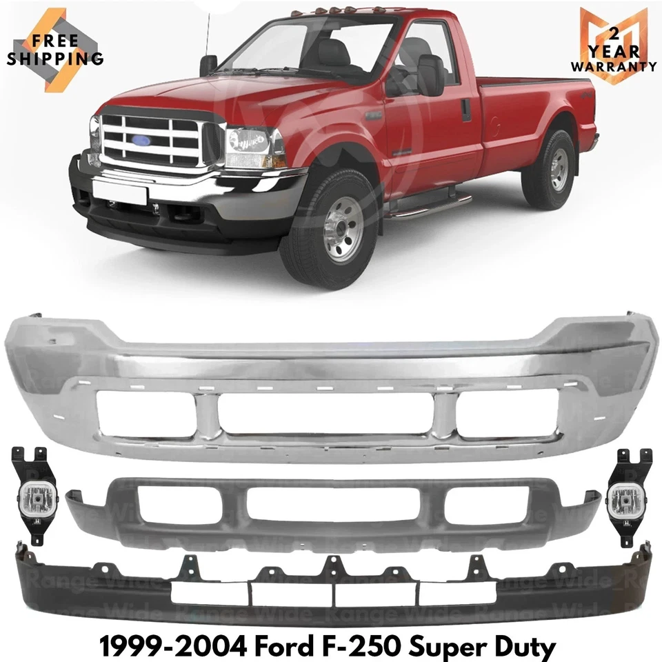 Комплект хромированных и противотуманных фар переднего бампера в сборе для Ford F-250 Super Duty 1999-2004 годов выпуска - Изображение 1 из 4