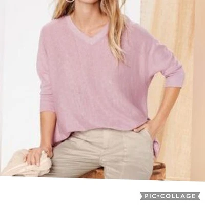 Suéter Eileen Fisher Boxy Rosa Cuello en V Lino Orgánico XL De Gran Tamaño Foto 1 de 4