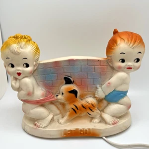 Vtg 1960's Alan Jay Clarolyte Rubber Boy Girl Dog Nightlight Lamp "LET GO" WORKS - Picture 1 of 23