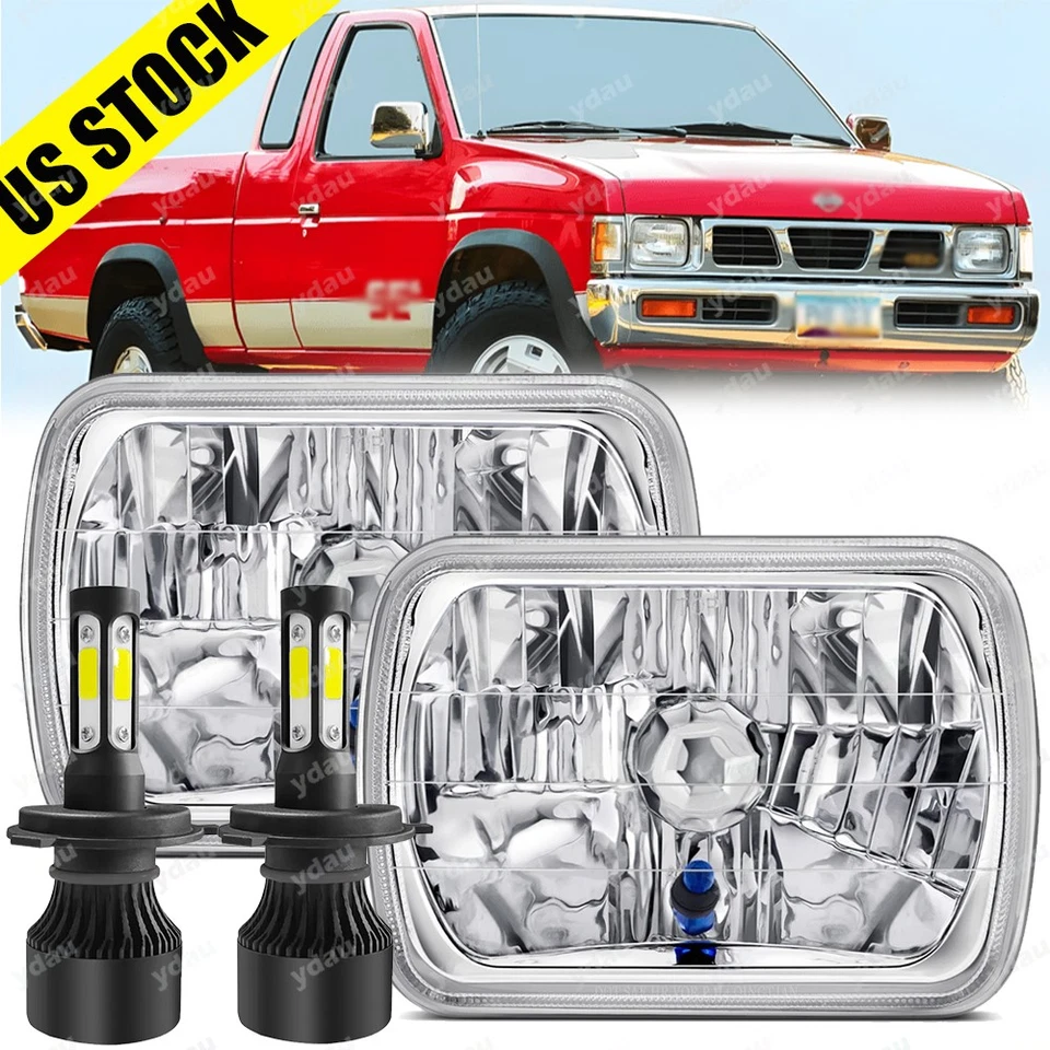 For 1989-1994 Nissan 240SX 7" Square Sealed Beam Glass HEADLIGHTs H4 Bulbs H6014 - Imagem 1 de 4