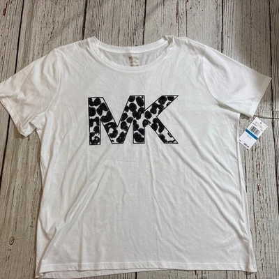 MK Michael Kors Women’s T-shirt Size XL White Black Sequin Logo NEW $68 - Image 1 of 4
