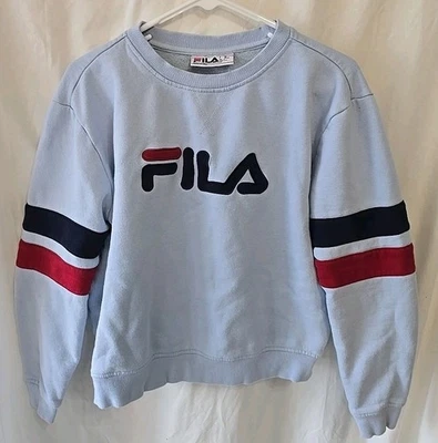 Sudadera Pullover Vintage FILA Azul Bebé Mangas a Rayas Talla L Años 90 Y2K Foto 1 de 4