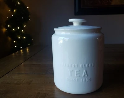 Mason Cash "Finest Blend Tea" Bote con Tapa Marfil Blanco En Relieve Tarro Contenedor Foto 1 de 4