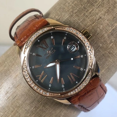 Invicta Women 15529 Wildflower Dress Pave Brown Leather Quartz 34mm Watch 7" - Image 1 of 4