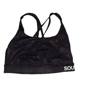 Lululemon x SoulCycle Energy Sport Bra Size 6 Black Foil Cross Back Logo No Pads - Picture 1 of 7