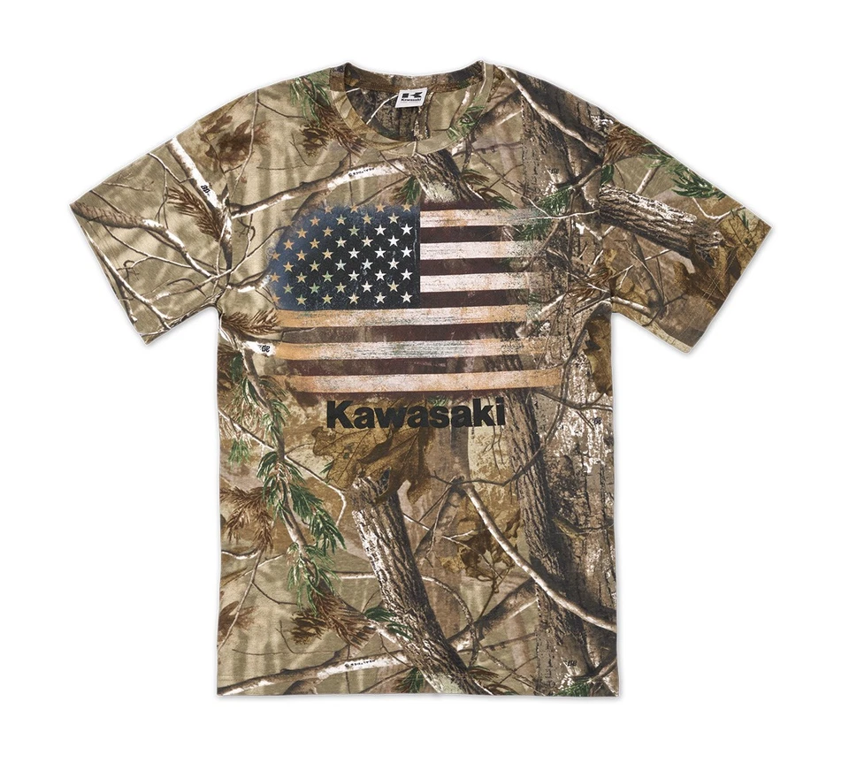 Camiseta Kawasaki USA Flag Realtree XTRA Camuflada Manga Corta Foto 1 de 4