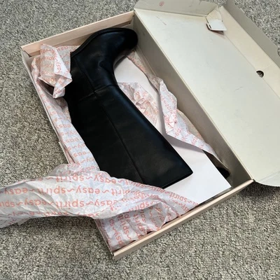 NIB Easy Spirit Boots Women's 8W Black Leather Loretta Block Heel Square Riding - Image 1 of 4