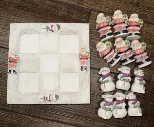 Juego Vintage Navidad Tic-Tac-Toe Muñecos de Nieve Papá Noel Familia Juego Noche - Imagen 1 de 2